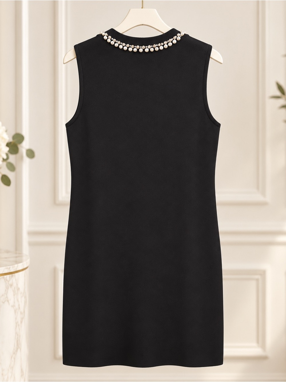 London Times Black Sleeveless Pearl-Accent Sheath Dress - Picture 6 of 6